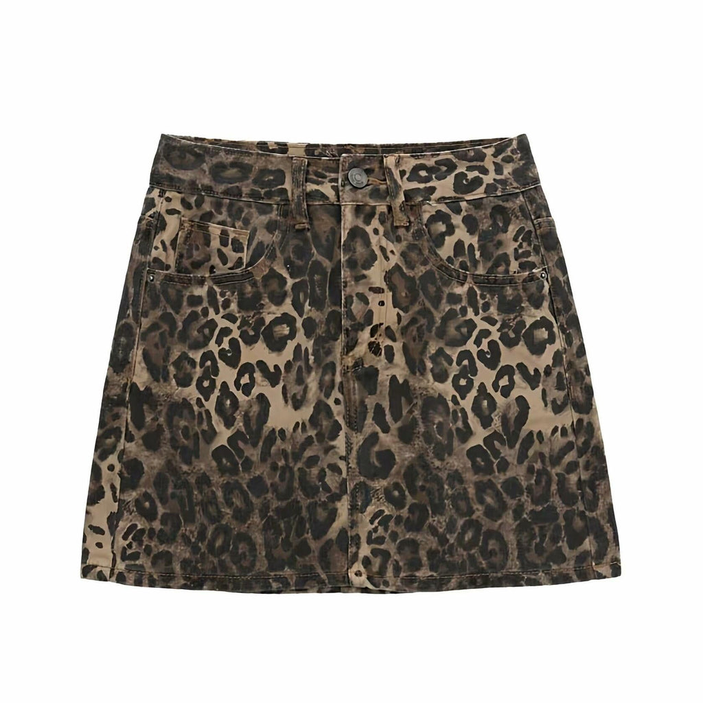 TYSSEDAL Women's Leopard Print Denim Mini Skirt High Waisted Small