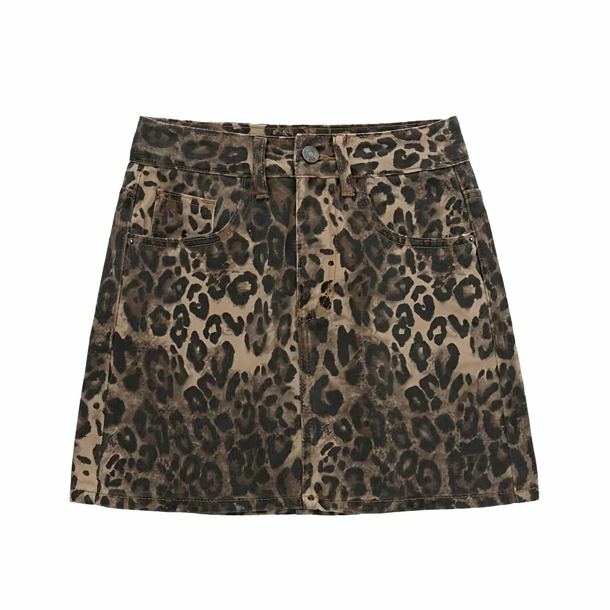 TYSSEDAL Women's Leopard Print Denim Mini Skirt High Waisted Small