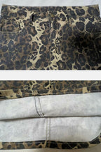 TYSSEDAL Women's Leopard Print Denim Mini Skirt High Waisted Small