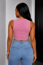 Women’s Crisscross Halter Keyhole Crop Top – Stretch Knit Tank